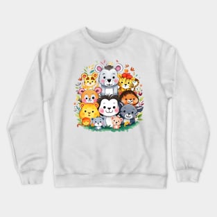 Enchanting Group of Playful Jungle Animal Friends Crewneck Sweatshirt